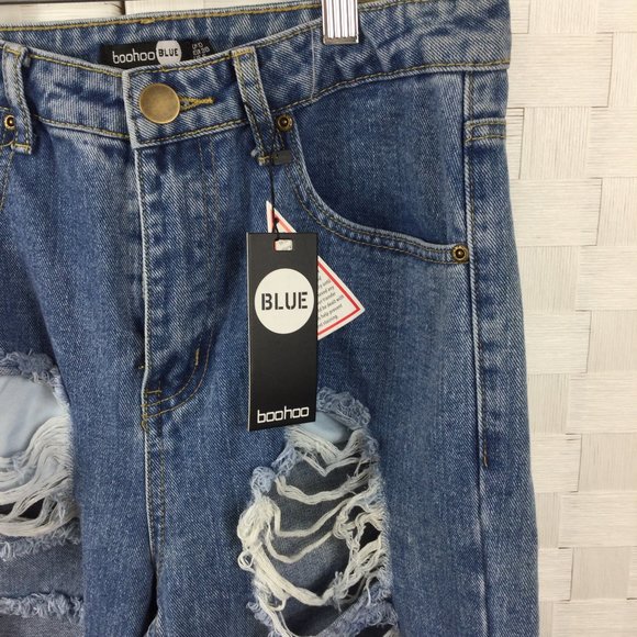 Boohoo Sophie High Waist Mom Distressed Jeans, 6 - Picture 2 of 10